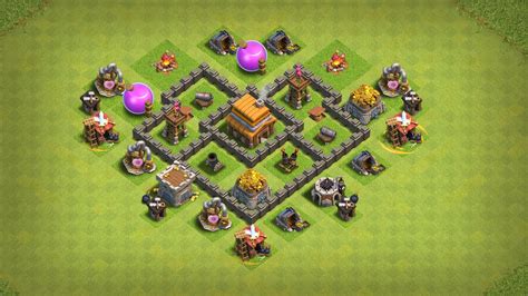 On Town Hall Level 4, you will have the opportunity to build metal walls, and you will have the access to 5 new buildings - build them, then plan the base correctly and upgrade it. . Th4 bases
